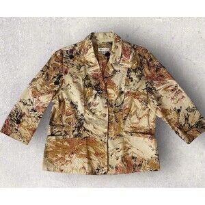 Vintage Coldwater Creek Womens Button Up Blazer Art Print 90's Size XL V Neck